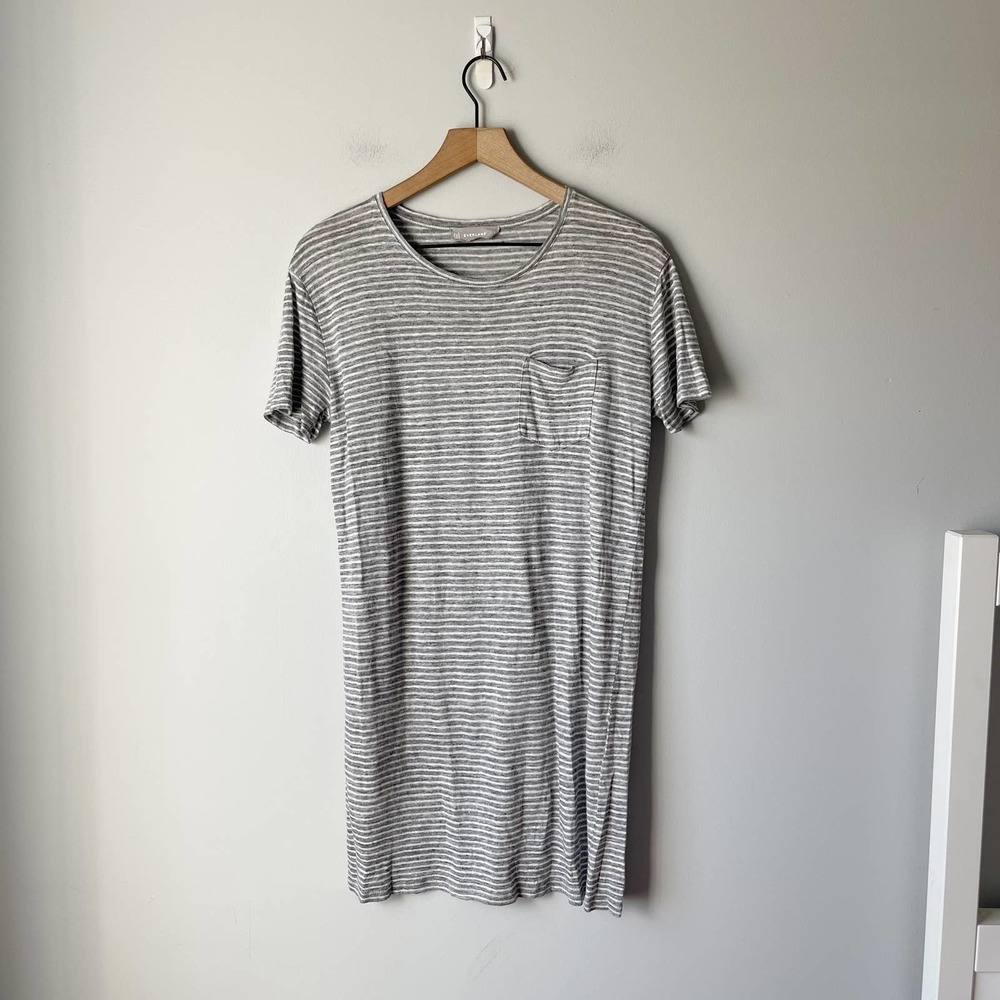 Everlane Women's Gray Stripe 100% Linen Box Cut Tee Dress Size Small